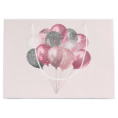 Grand Sac Cadeau Ballons de parties scintillant rose et argent (Devant)