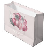 Grand Sac Cadeau Ballons de parties scintillant rose et argent (Devant Angle)