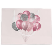 Grand Sac Cadeau Ballons de parties scintillant rose et argent (Dos)