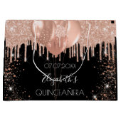 Grand Sac Cadeau Ballons d'or rose noir Quinceanera (Devant)