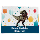 Grand Sac Cadeau Ballons du Dinosaure Blue Party (Devant)