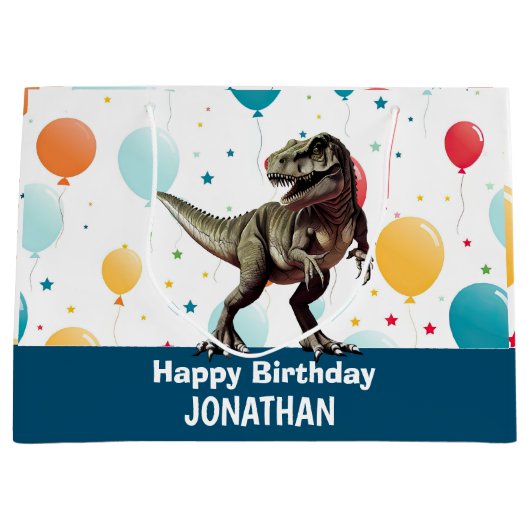 Grand Sac Cadeau Ballons du Dinosaure Blue Party (Devant)