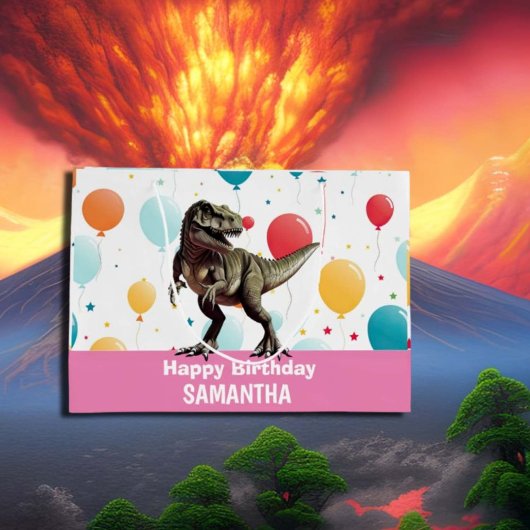 Grand Sac Cadeau Ballons du parti rose dinosaure