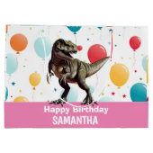 Grand Sac Cadeau Ballons du parti rose dinosaure (Dos)