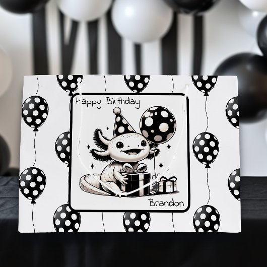 Grand Sac Cadeau Ballons noirs et blancs Anniversaire