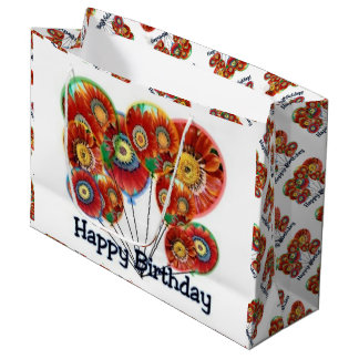 Grand Sac Cadeau Balloons Floraux d'anniversaire