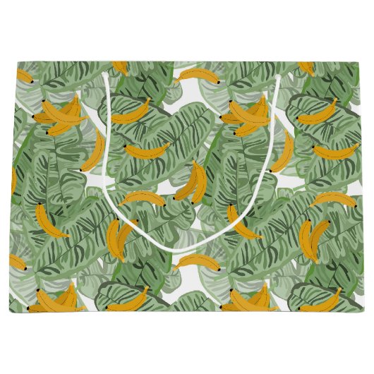 Grand Sac Cadeau Banane tropicale moderne Motif vert (Devant)