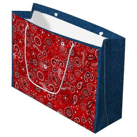 Grand Sac Cadeau Bandana rouge et jean bleu (Devant Angle)