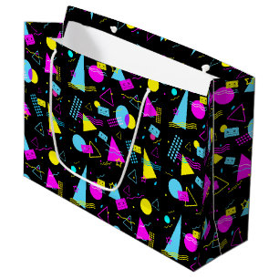 GRAND SAC CADEAU BANDE CASSETTE RÉTRO VINTAGE FORMES COLORÉES
