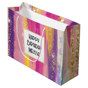 Grand Sac Cadeau Bandes arc-en-ciel colorées avec Parties scintilla