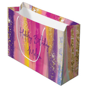Grand Sac Cadeau Bandes arc-en-ciel colorées avec Parties scintilla