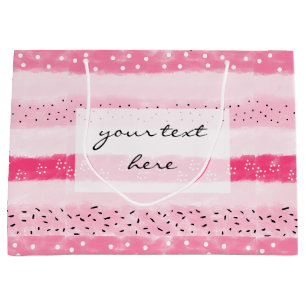 Grand Sac Cadeau bandes de blocs de couleurs modernes blanc rose