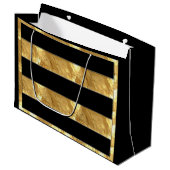 Grand Sac Cadeau Bandes d'or noir (Devant Angle)