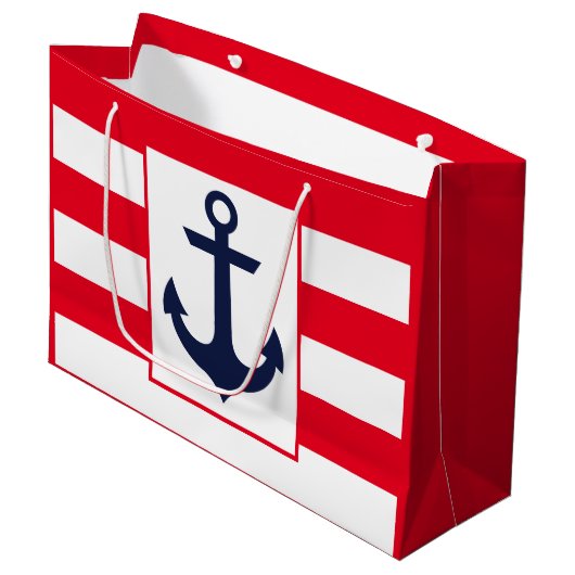 Grand Sac Cadeau Bandes Nautiques | Rouge (Devant Angle)