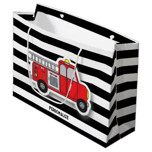 Grand Sac Cadeau Bandes noires et blanches avec Camion feu rouge