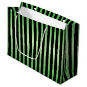 Grand Sac Cadeau Bandes noires Vert (Devant Angle)