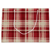 Grand Sac Cadeau Bandes Plaid Crème Rouge (Devant)