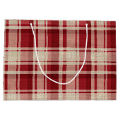 Grand Sac Cadeau Bandes Plaid Crème Rouge (Dos)