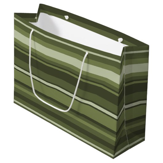 Grand Sac Cadeau Bandes vert olive (Devant Angle)