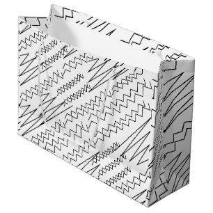 Grand Sac Cadeau Bandes Zigzag noir et blanc