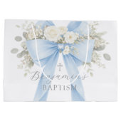 Grand Sac Cadeau Baptême bébé garçon Eucalyptus Bleu Bow (Dos)