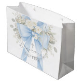 Grand Sac Cadeau Baptême bébé garçon Eucalyptus Bleu Bow (Dos Angle)