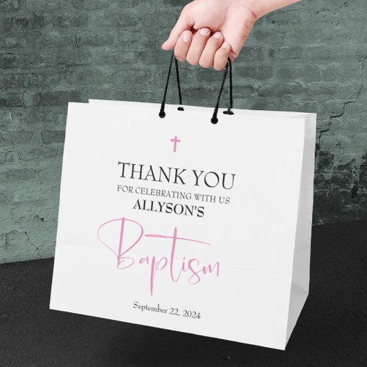 Grand Sac Cadeau Baptême de fille rose