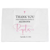 Grand Sac Cadeau Baptême de fille rose (Devant)