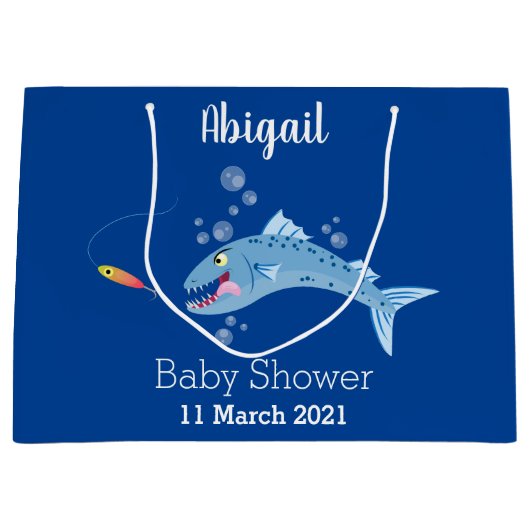 Grand Sac Cadeau Barracuda poisson affamé de la pêche dessin animé (Devant)