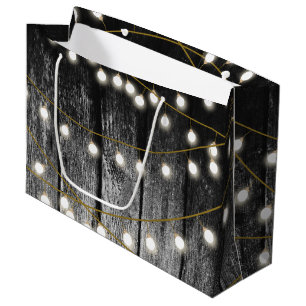 Grand Sac Cadeau Barre Rustique Noir Bois Or Lumières