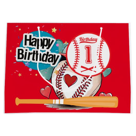 Grand Sac Cadeau Baseball 1er anniversaire (Devant)