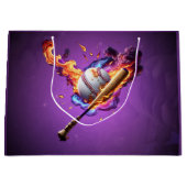 Grand Sac Cadeau Baseball en feu. (Devant)