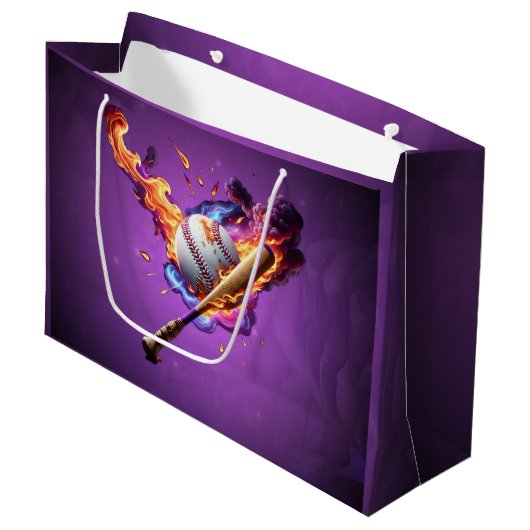 Grand Sac Cadeau Baseball en feu. (Devant Angle)