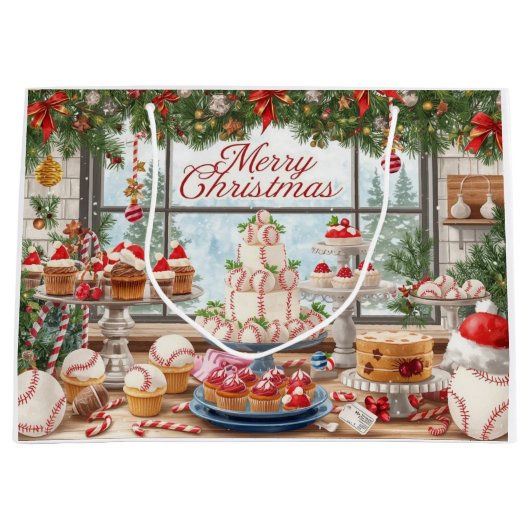 Grand Sac Cadeau Baseball thème de Noël dans Boulangerie (Devant)