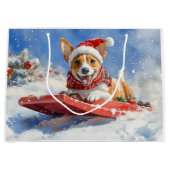 Grand Sac Cadeau Basenji Chien en rebord Laisser neiger Noël (Devant)