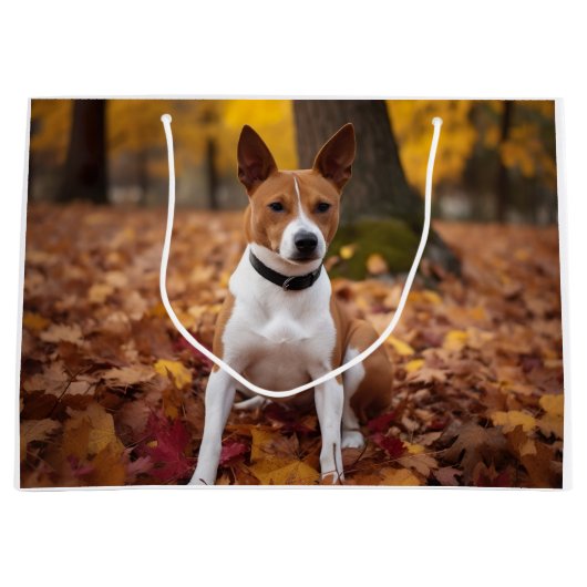 Grand Sac Cadeau Basenji en automne Feuilles automne Inspiration (Devant)
