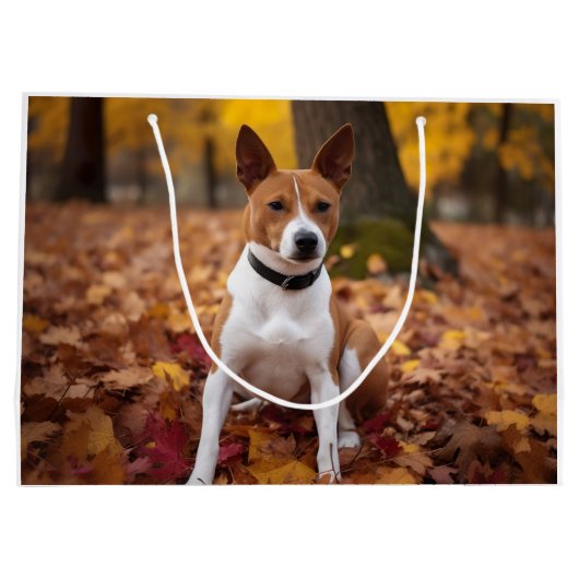 Grand Sac Cadeau Basenji en automne Feuilles automne Inspiration (Dos)