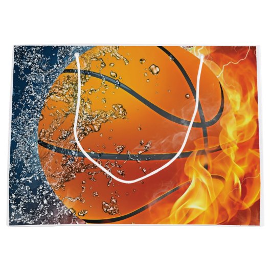 Grand Sac Cadeau Basket-ball à flammes (Devant)