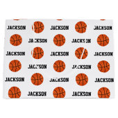 Grand Sac Cadeau Basket-ball Nom Motif Enfants Blanc (Devant)