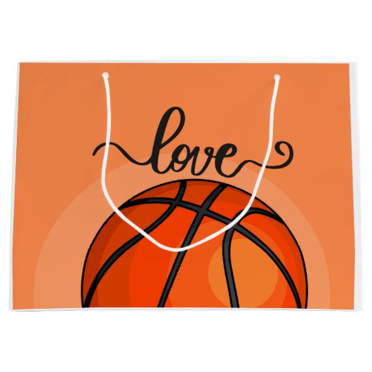 Grand Sac Cadeau Basket-ball sur orange avec amour aquarelle (Devant)
