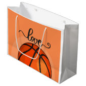 Grand Sac Cadeau Basket-ball sur orange avec amour aquarelle (Devant Angle)