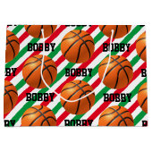 Grand Sac Cadeau Basketball Noël Ajouter le nom Bande rouge n vert (Devant)