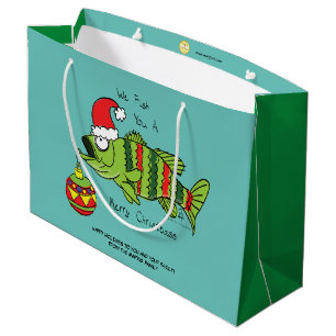 Grand Sac Cadeau Basse de Noël amusante Pêche Poisson Caricature