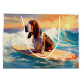 Grand Sac Cadeau Basset Hound Beach Surf Peinture (Dos)