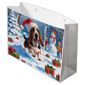 Grand Sac Cadeau Basset Hound Festive de Noël Scène de neige (Dos Angle)