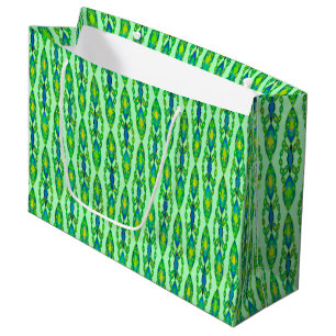 Grand Sac Cadeau Batik Tribal - Menthe, Émeraude et Bleu