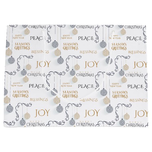 Grand Sac Cadeau Baubles de vacances minimaux Noir et Or (Devant)