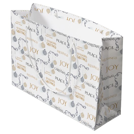 Grand Sac Cadeau Baubles de vacances minimaux Noir et Or (Dos Angle)