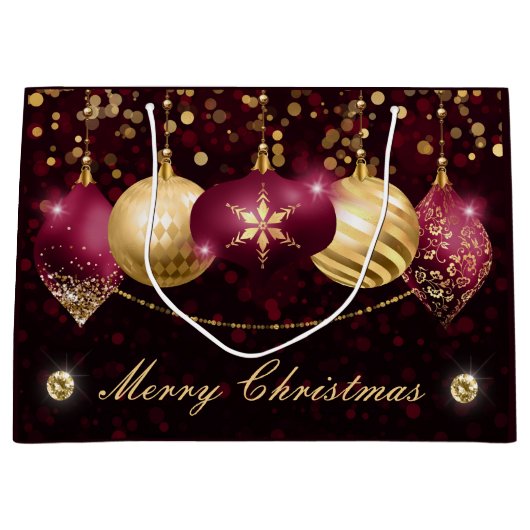 Grand Sac Cadeau Baubles d'hiver Burgundy & Gold Noël (Devant)