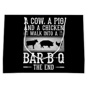 Grand Sac Cadeau BBQ Une Vache, Un Cochon Et Un Poulet Se Promener